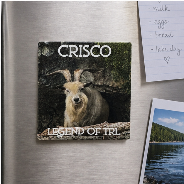 Crisco Legend of Table Rock Lake porcelain magnet displayed on a refrigerator.
