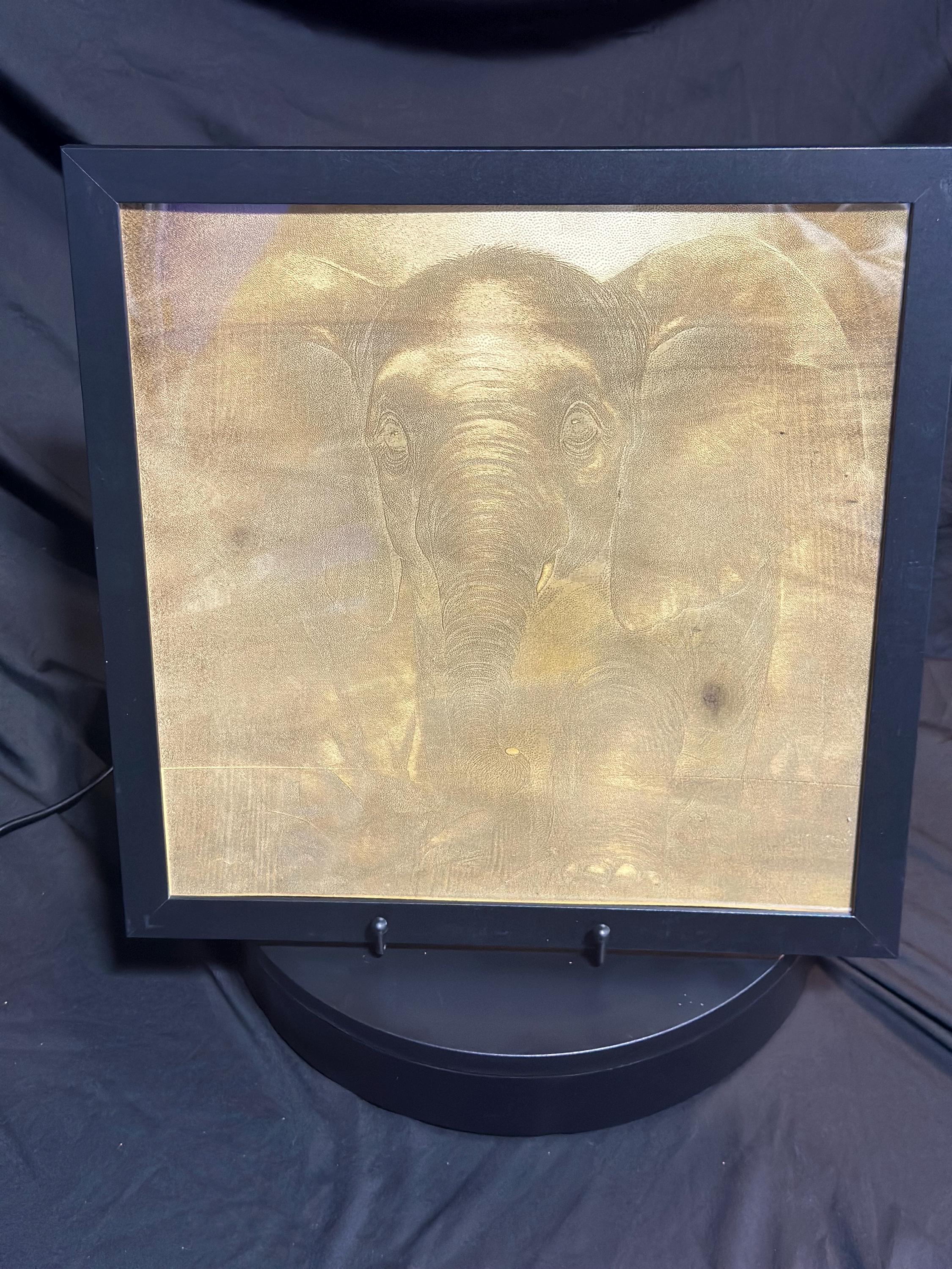 Framed Elephant Engraving