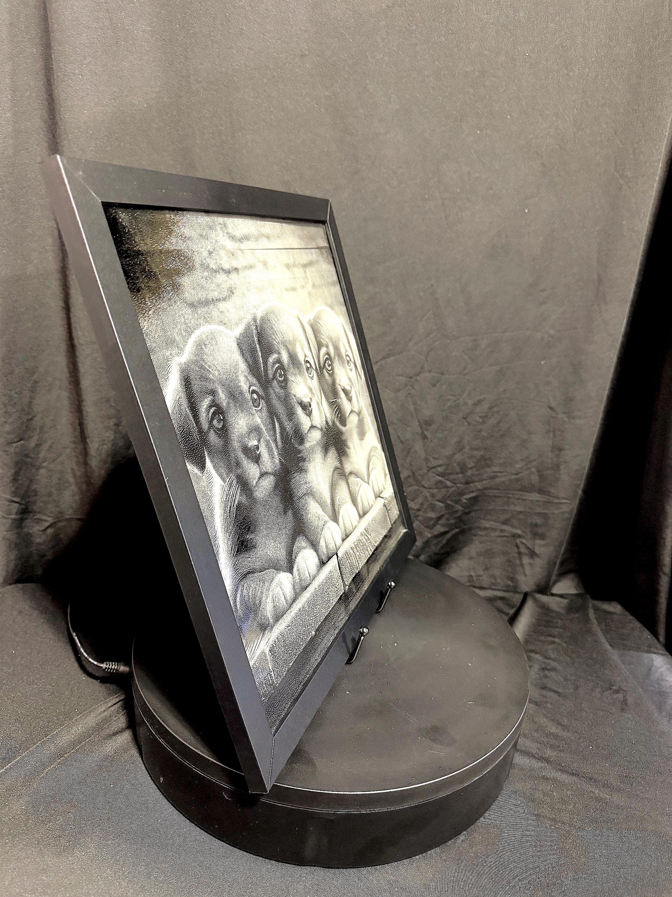 Framed Puppies Engraving