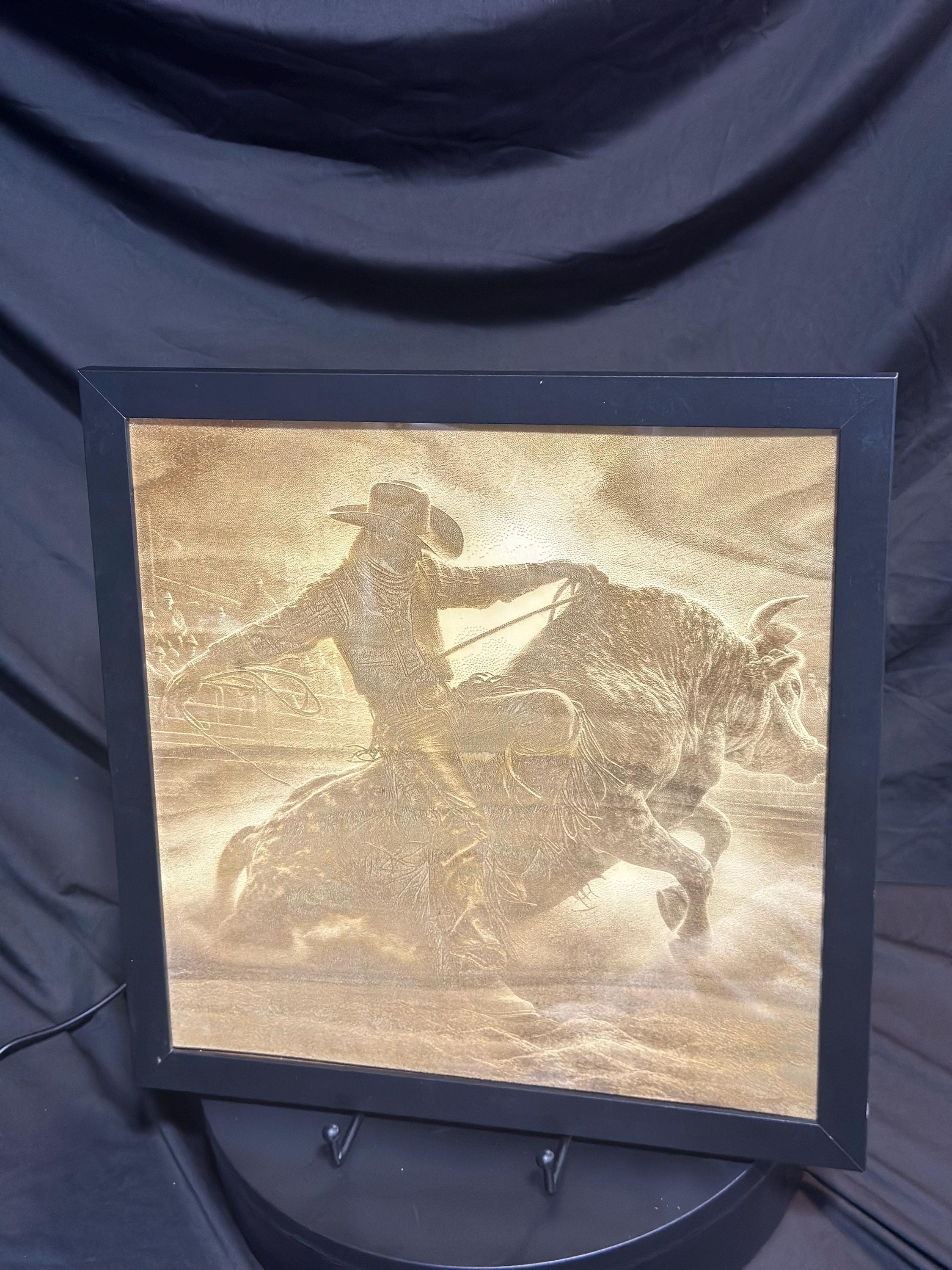Framed professional Bull Rider Engraving
