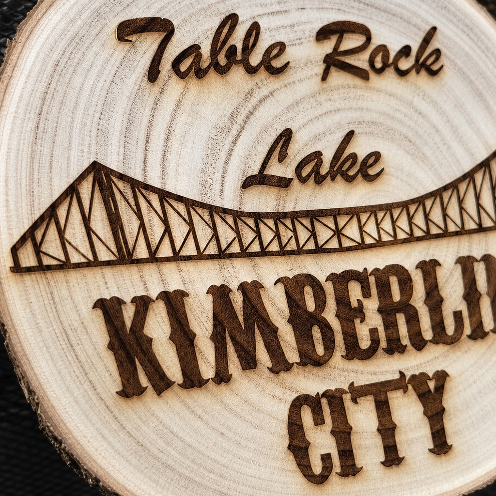 Table Rock Lake – Kimberling City Live-Edge Wood Sign detail