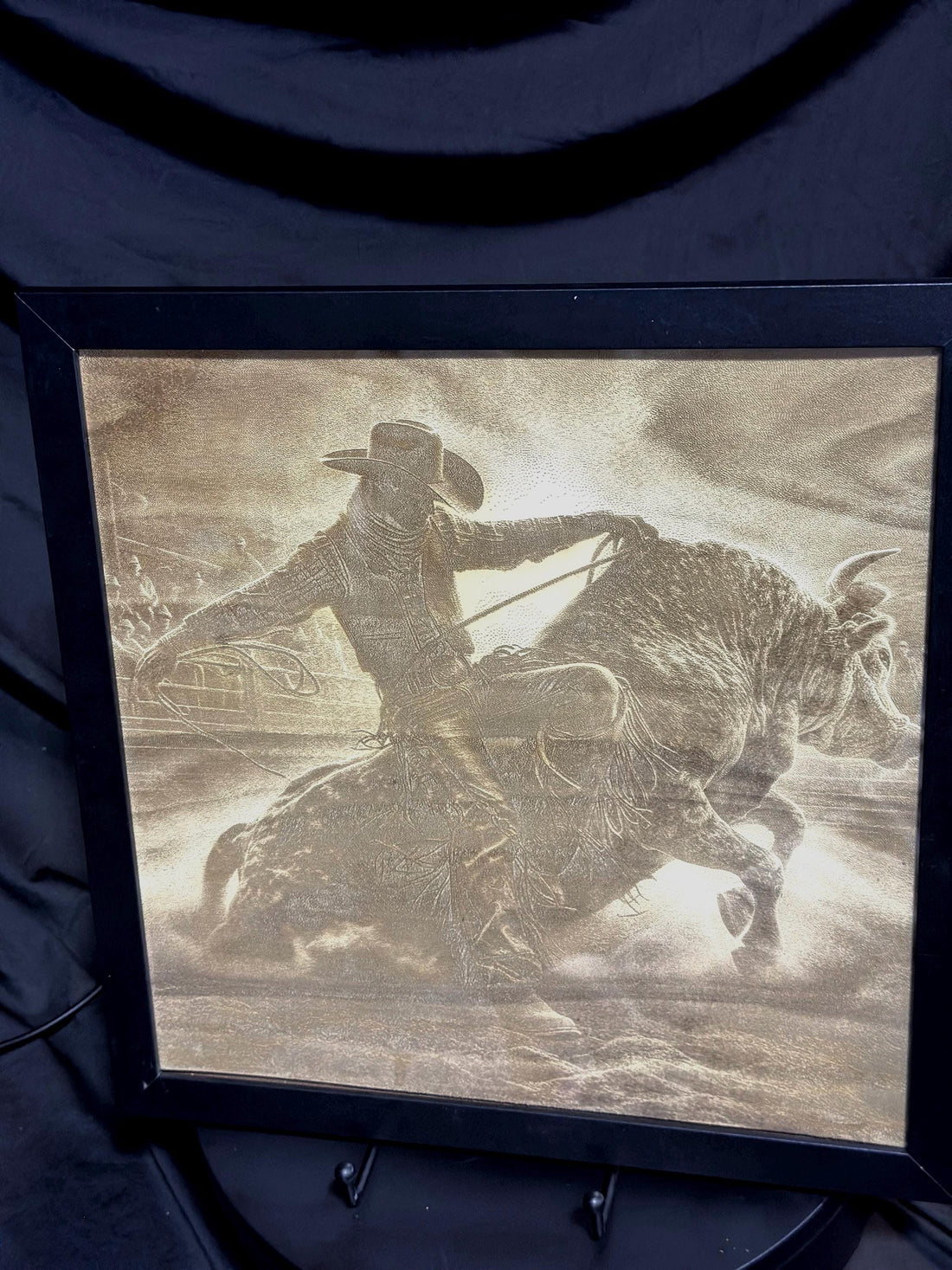 Framed  professional Bull Rider Engraving