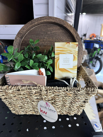 Personalized closing gift basket with realtor branding