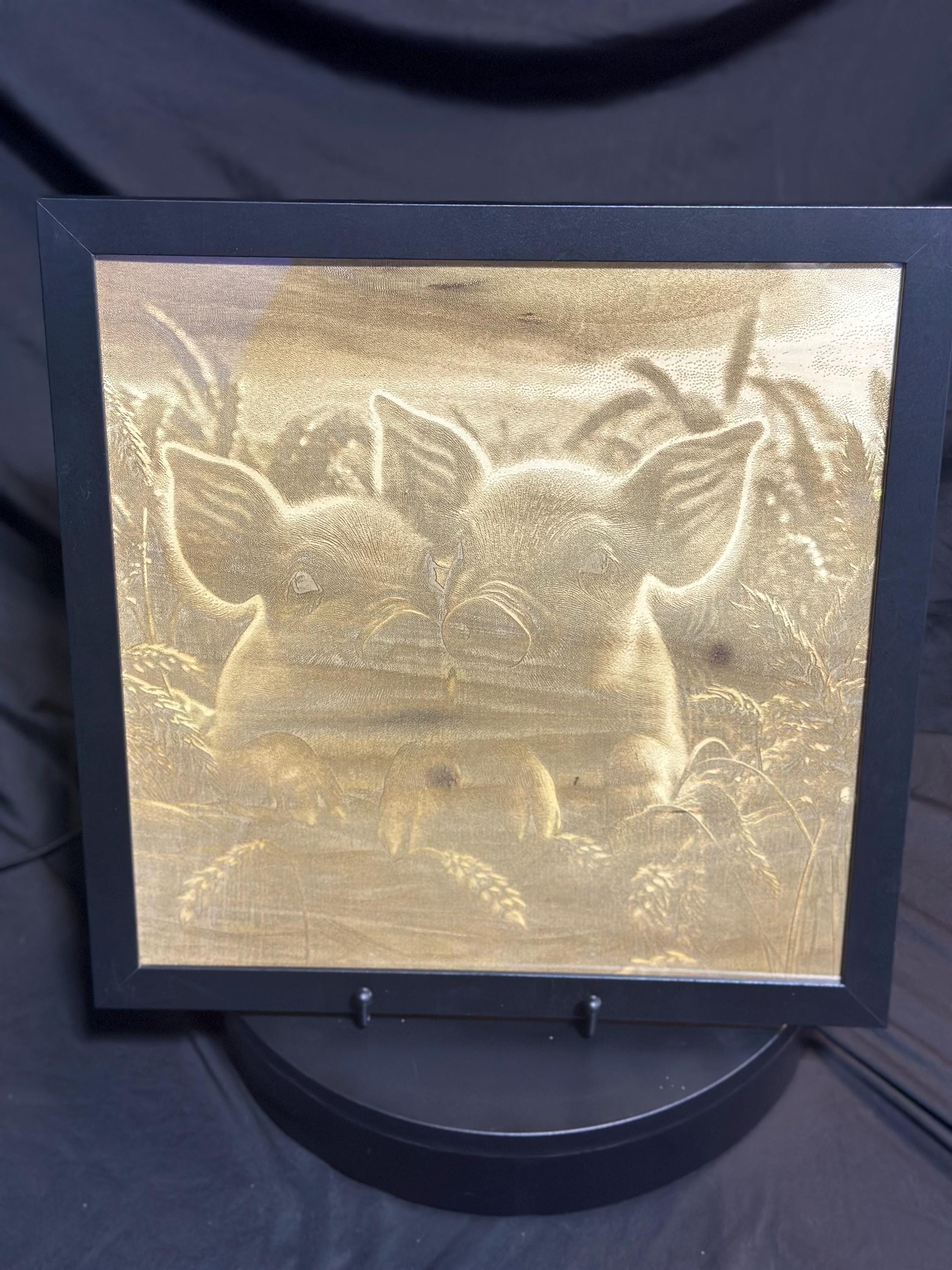 Framed 3D Pig Engraving
