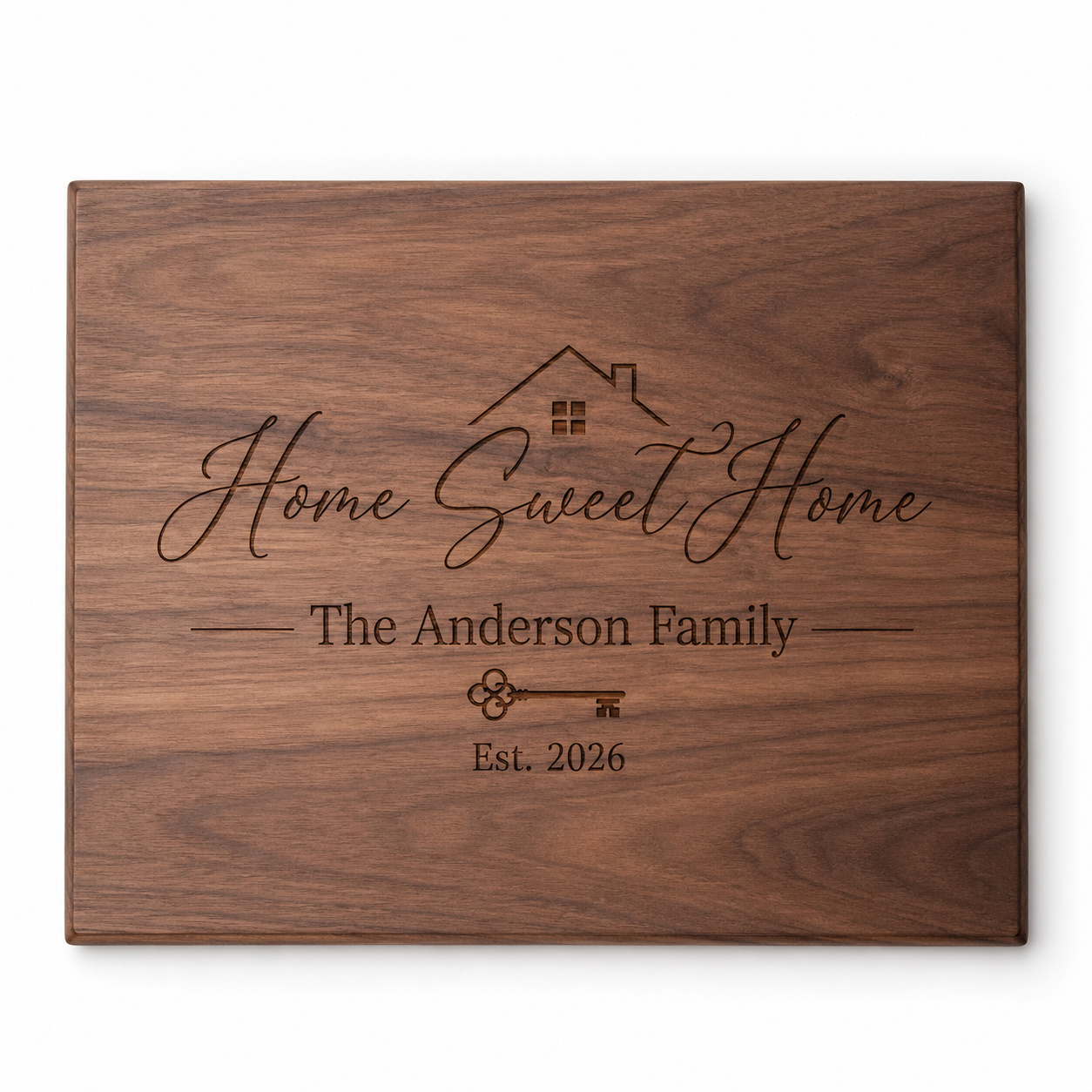 Home Sweet Home personalized walnut cutting board design option