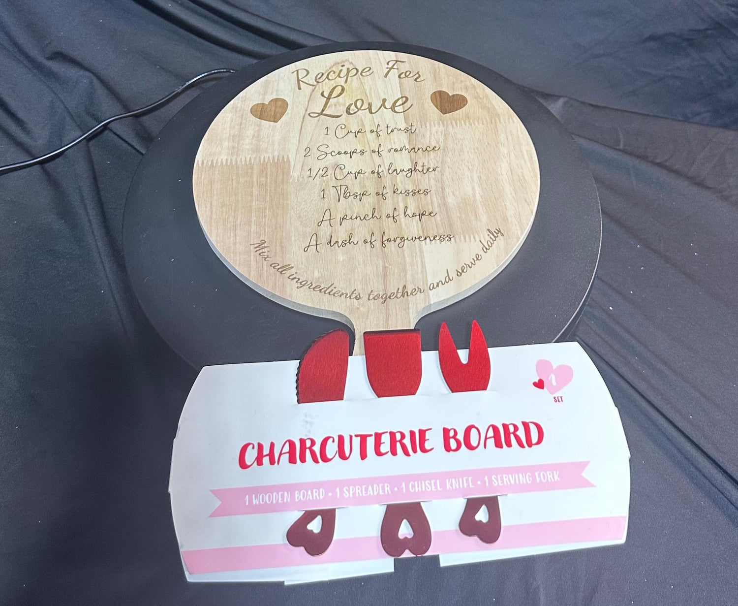 Round Charcuterie Board with Red Utensils