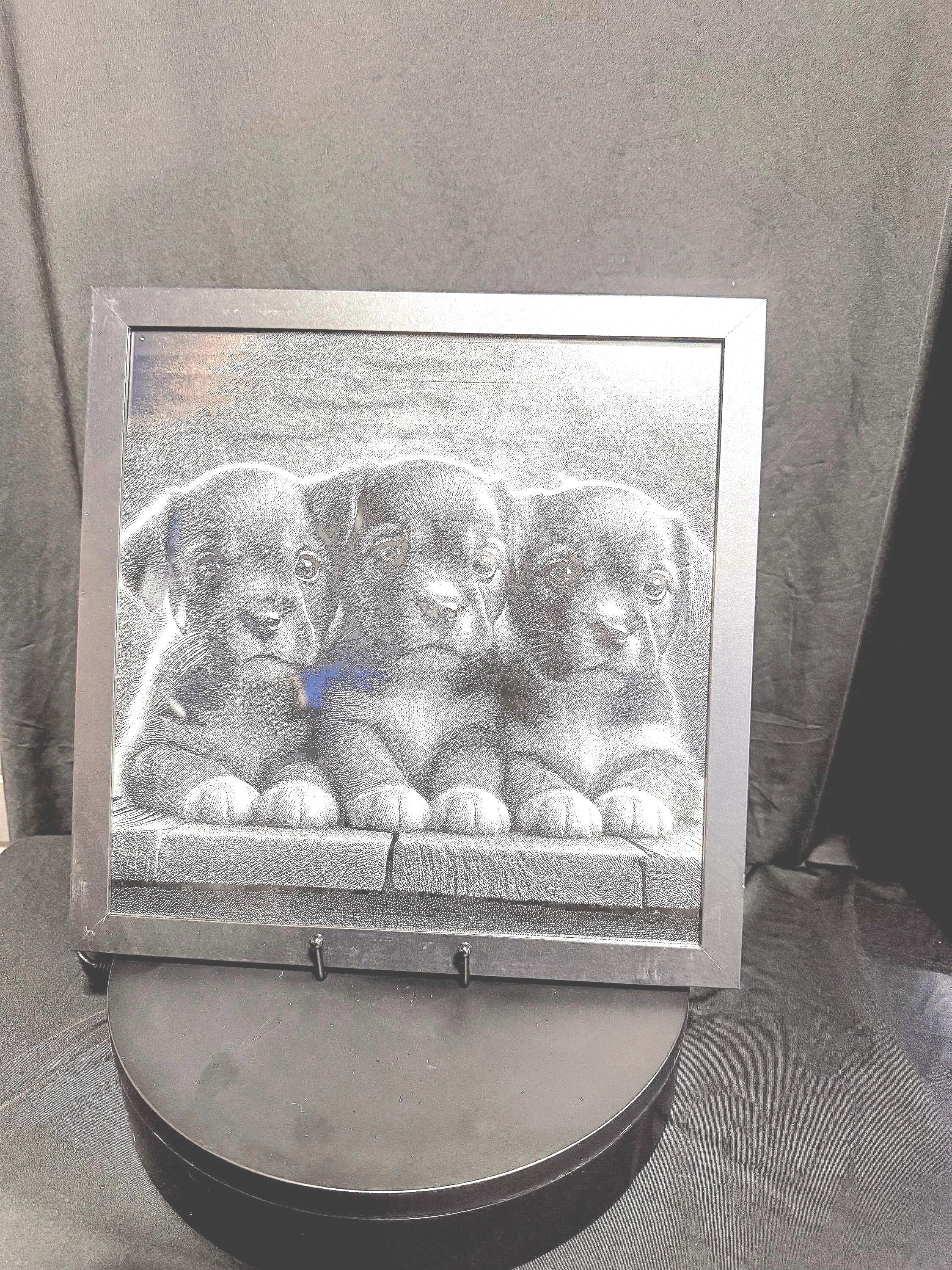 Framed Puppies Engraving