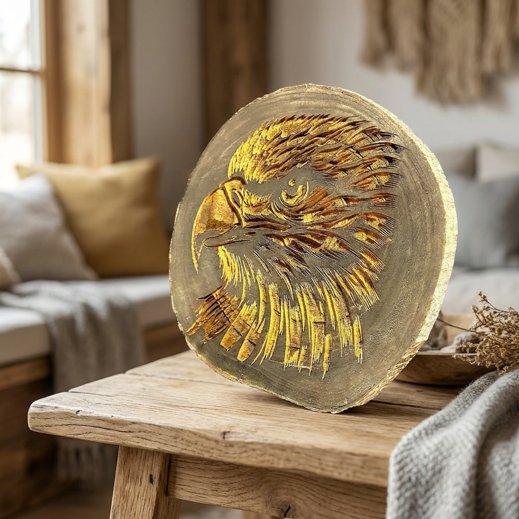 Stained Live Edge Eagle Engraving