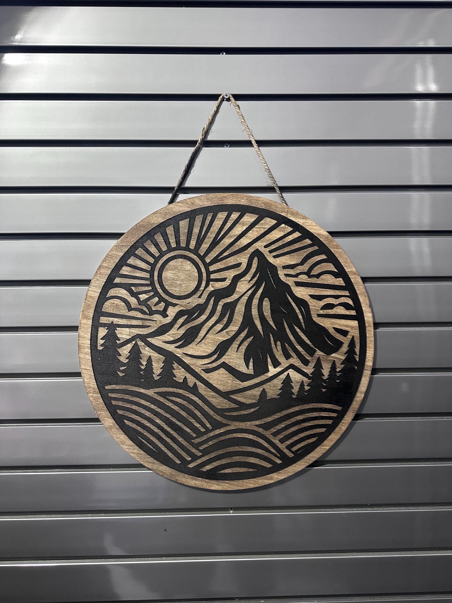 Engraved Mountain Scene Decor
