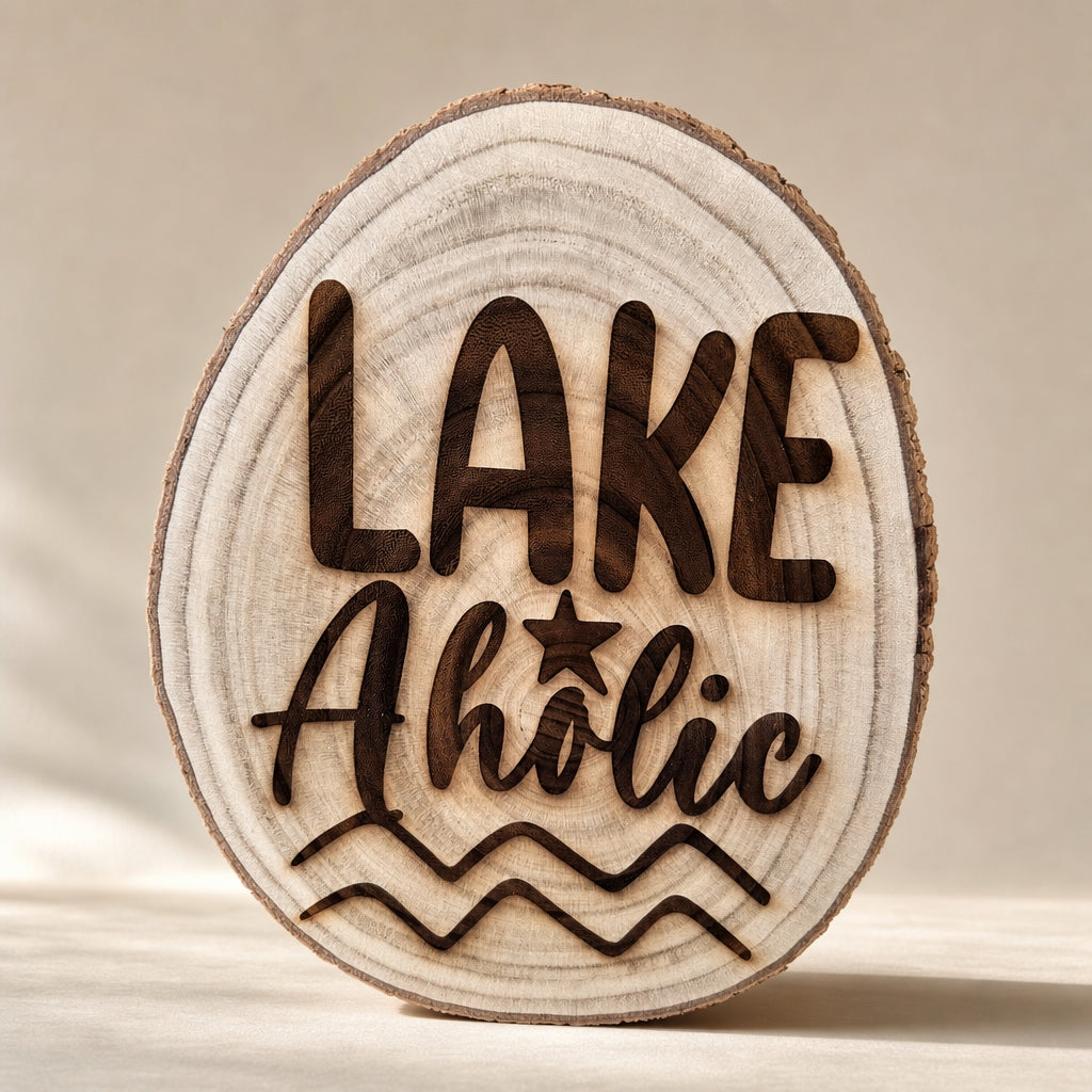 Lake Aholic Live-Edge Wood Sign front view