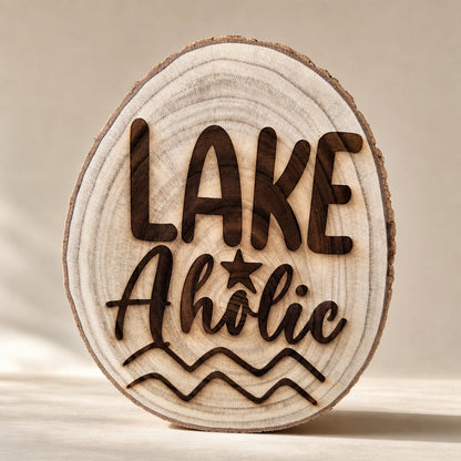 Lake Aholic Live-Edge Wood Sign front view