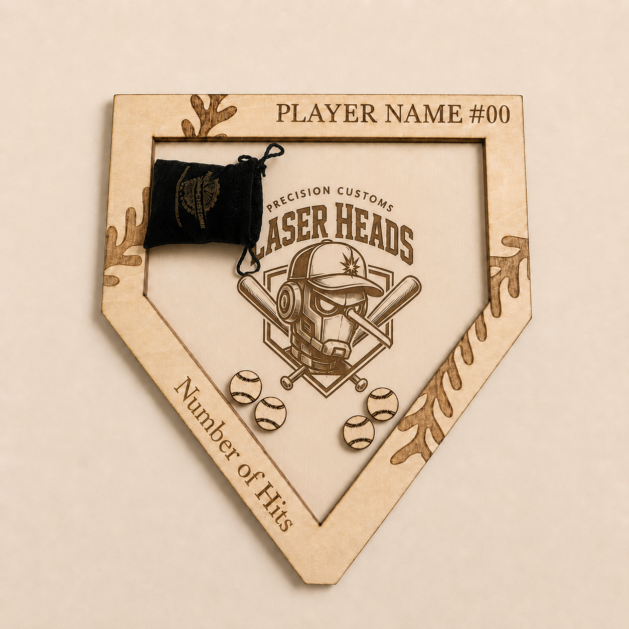 Laser engraved team name and mascot option for baseball or softball counters
