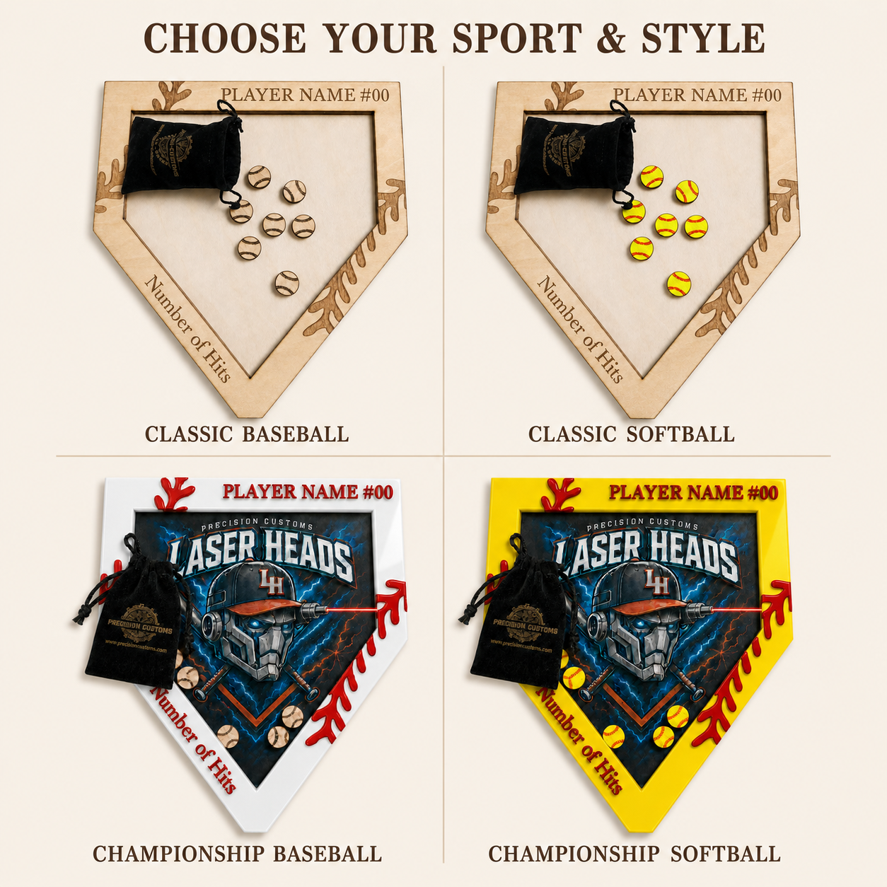 Choose Classic or Championship personalized counters for baseball or softball