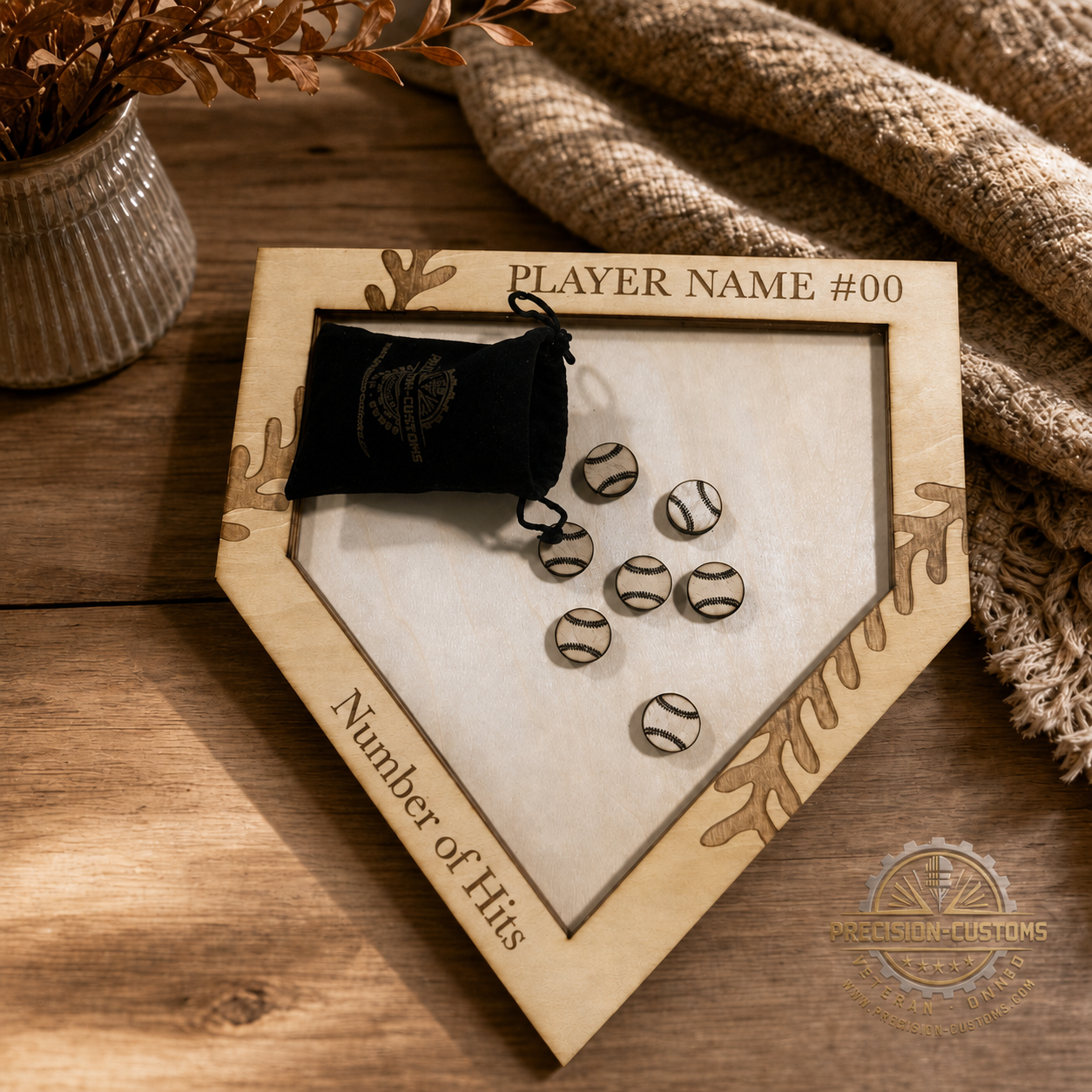 Personalized baseball or softball hit counter displayed as sports decor