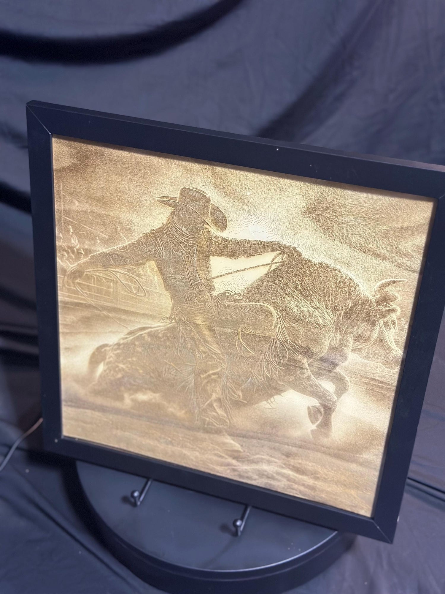 Framed  professional Bull Rider Engraving