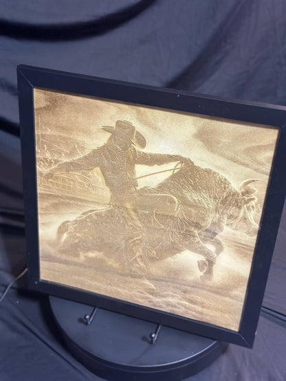 Framed  professional Bull Rider Engraving