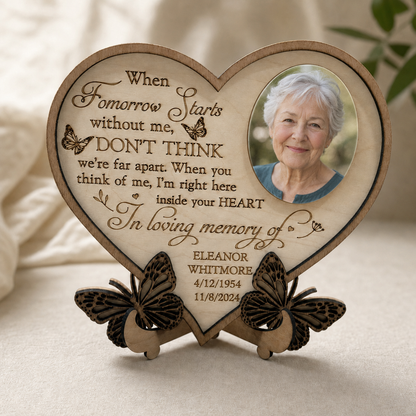 Personalized heart memorial plaque featuring fictional sample Eleanor Whitmore