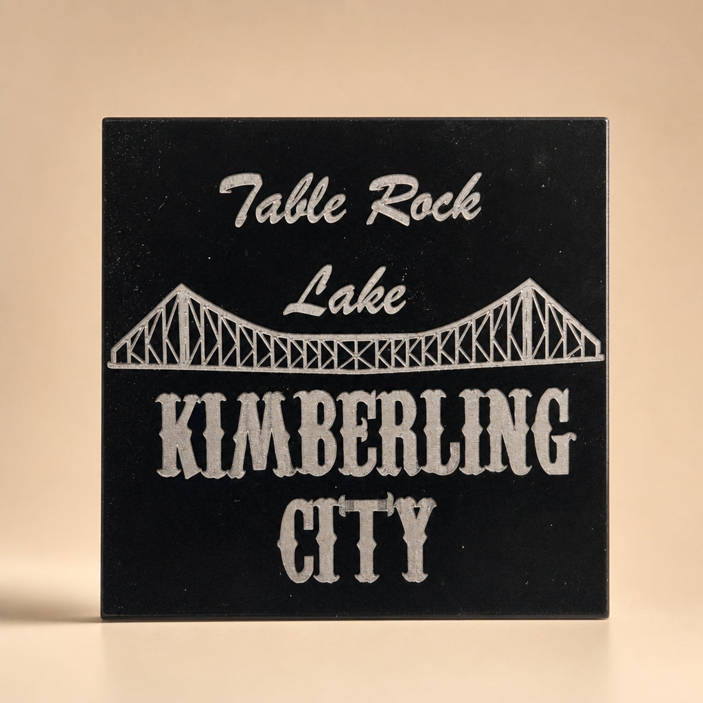Kimberling City Table Rock Lake black acrylic magnet, front view