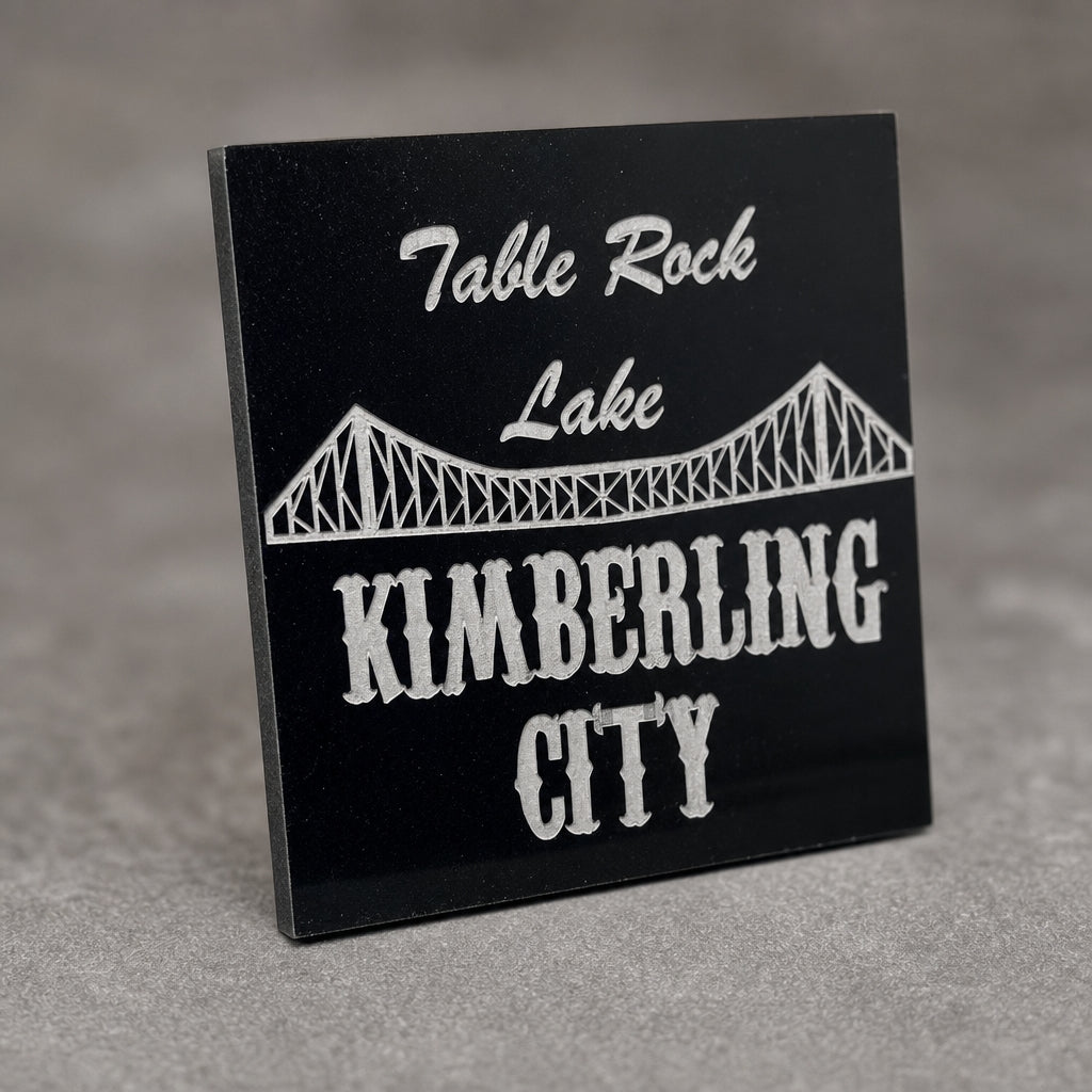 Kimberling City Table Rock Lake acrylic magnet showing 1/8-inch thickness