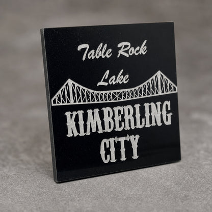 Kimberling City Table Rock Lake acrylic magnet showing 1/8-inch thickness