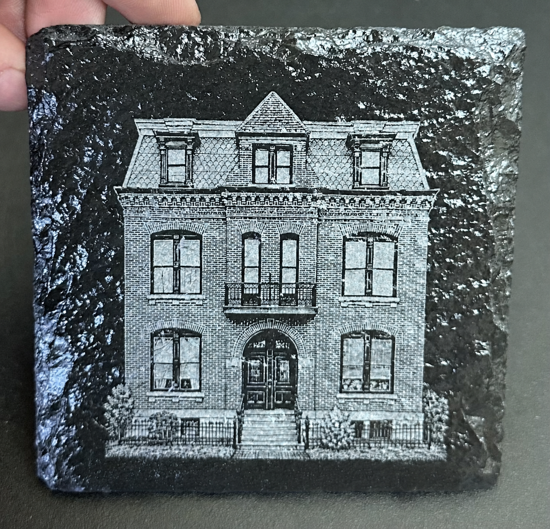 Personalized engraved slate house portrait coaster without added wording