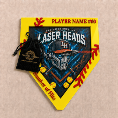 Championship all-acrylic personalized softball counter with yellow tokens and stand